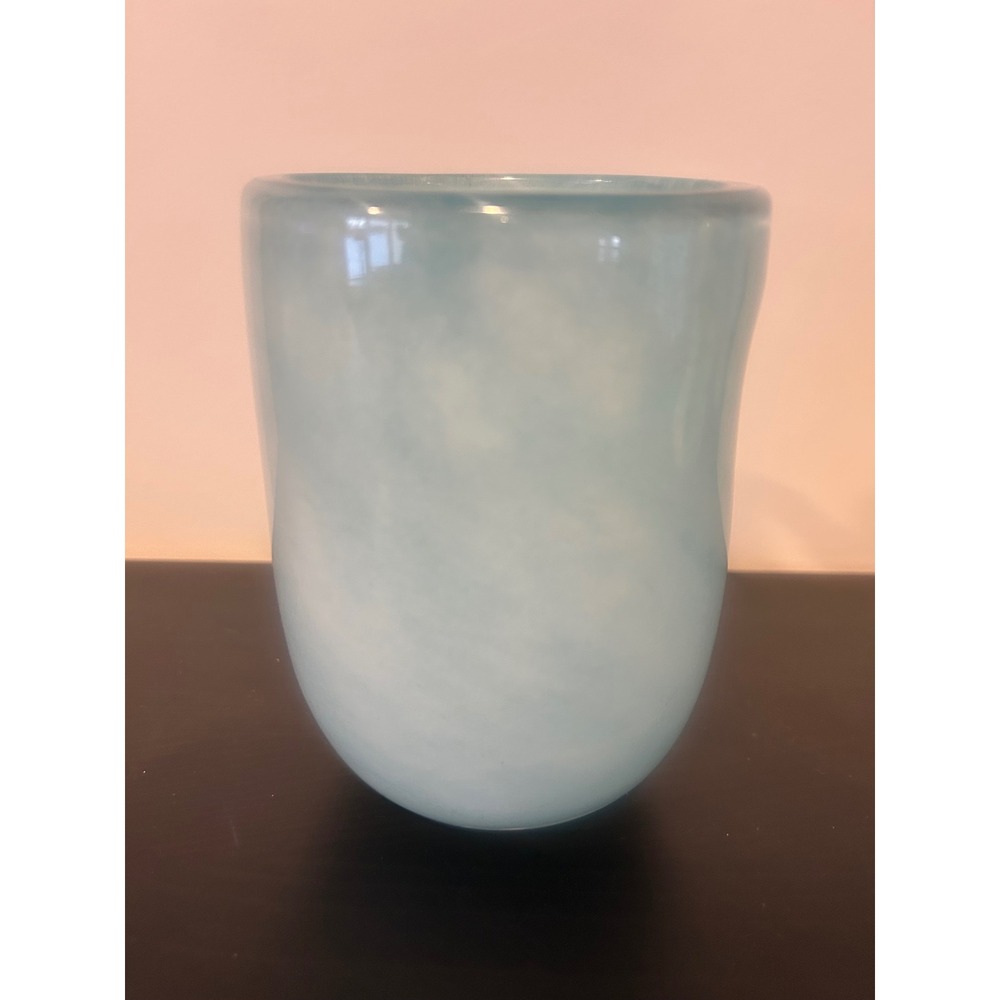 Hand Blown Glass Mug Aqua Swirl Pattern Twisted Handle - Picture 4 of 6